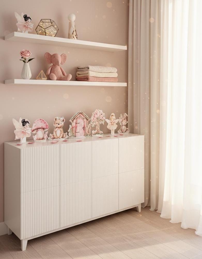 Pink Fairy Double-Sided Table Centerpieces Set 7, Baby Shower, Nursery Decor, Table Decor, Fairy First Birthday, Party Props