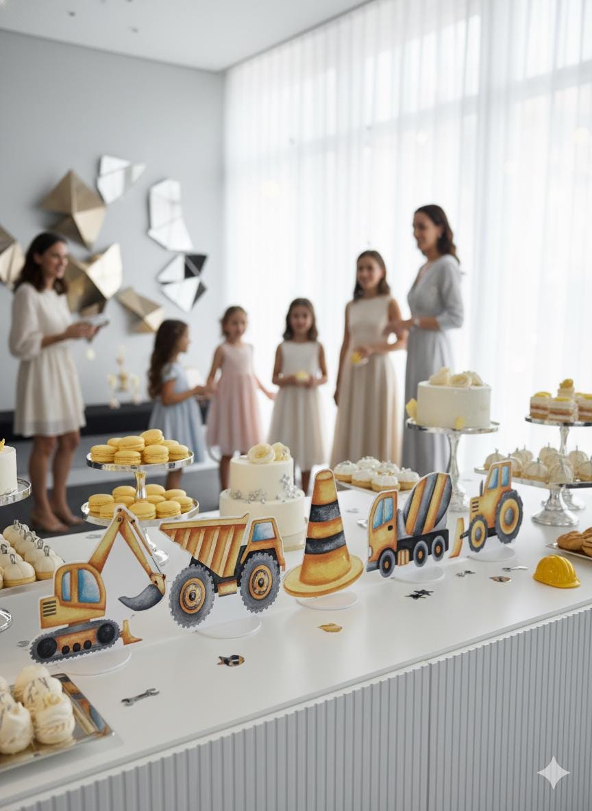 Construction Party Double-Sided Table Centerpieces Set 5, Boy Baby Shower, Nursery Decor, Table Decor, Birthday Decorations,