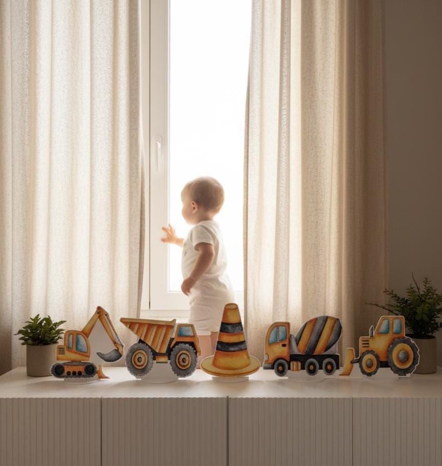 Construction Party Double-Sided Table Centerpieces Set 5, Boy Baby Shower, Nursery Decor, Table Decor, Birthday Decorations,