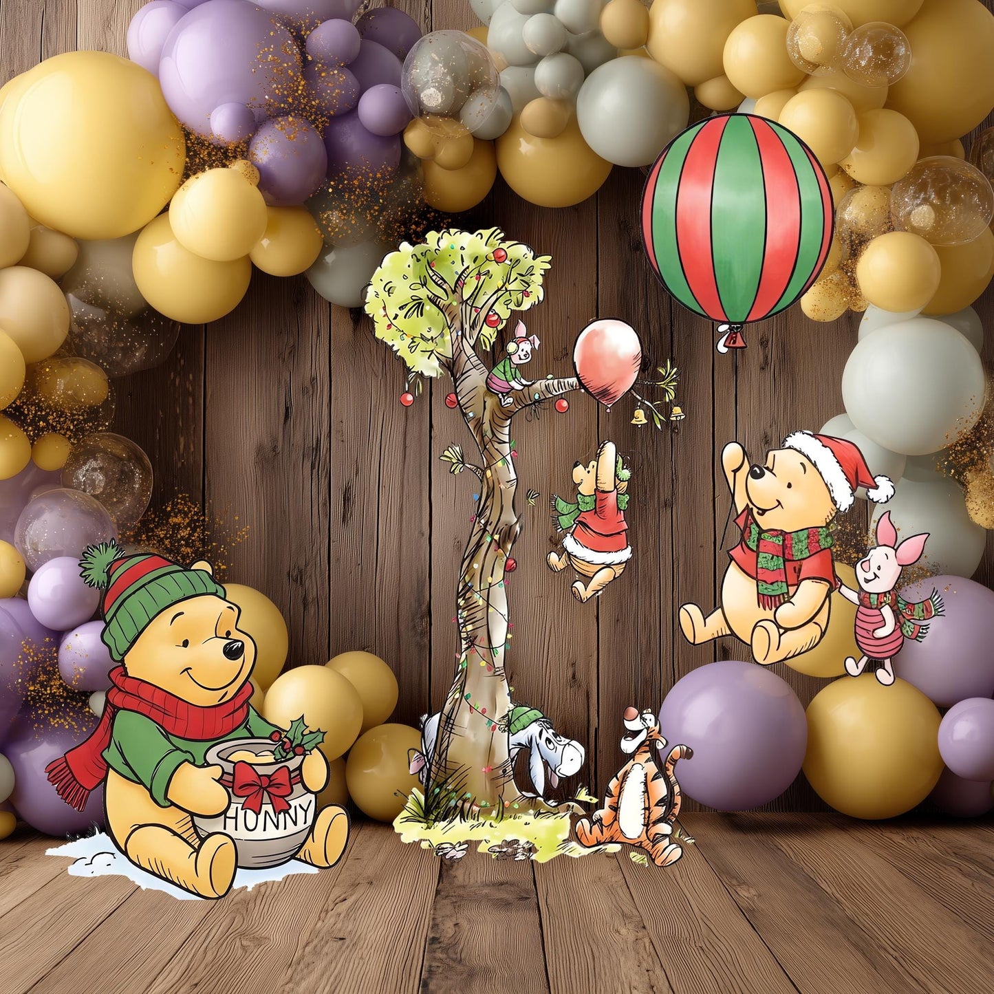 Christmas Winnie the Pooh Cutouts, Baby Shower Backdrop, Lawn Sign, Outdoor Decor, Christmas Decor, Winter Decor