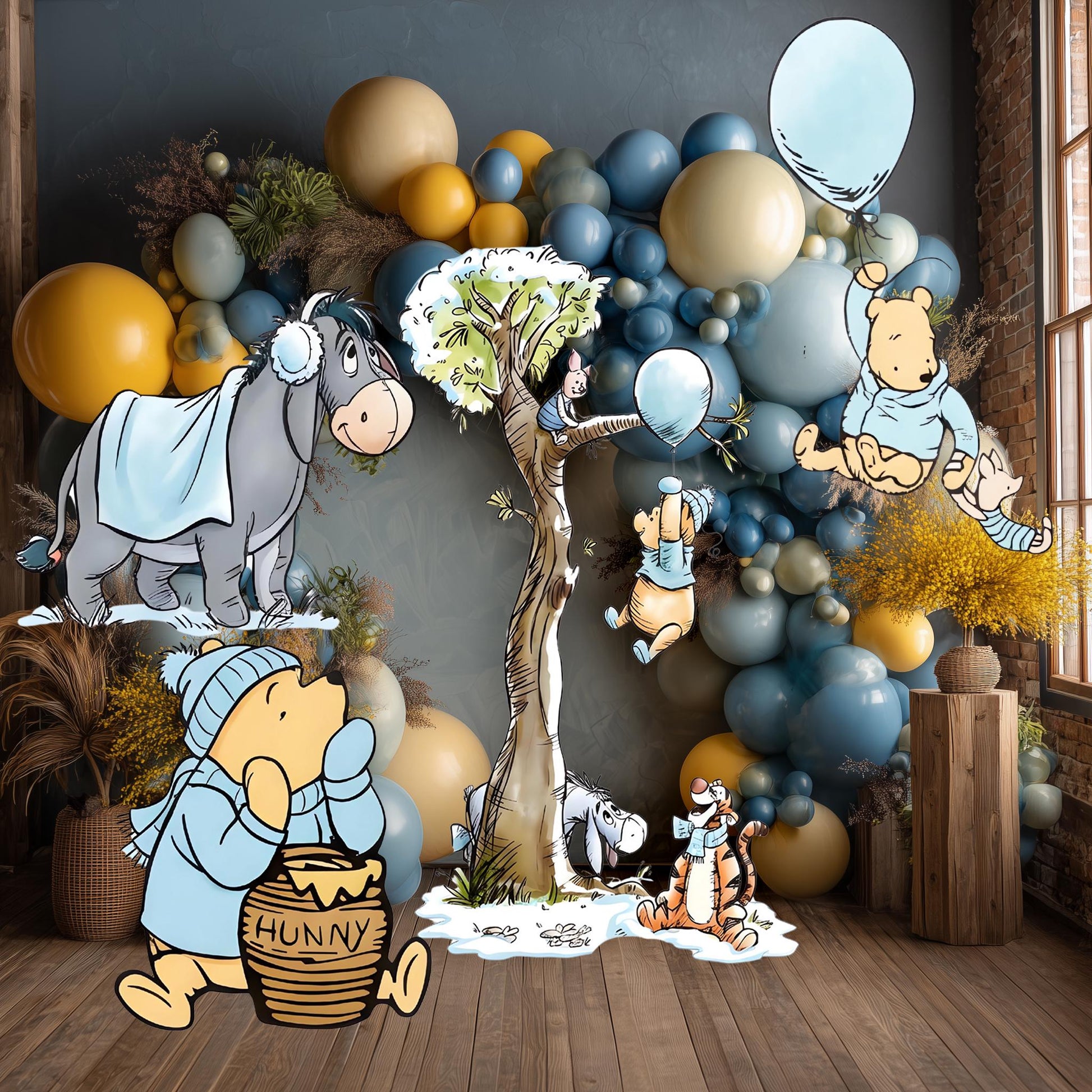 Blue Winnie the Pooh Cutouts, Storybook Baby Shower Backdrop, Lawn Sign, Outdoor Decor, Christmas Decor, Winter Decor, Baby boy