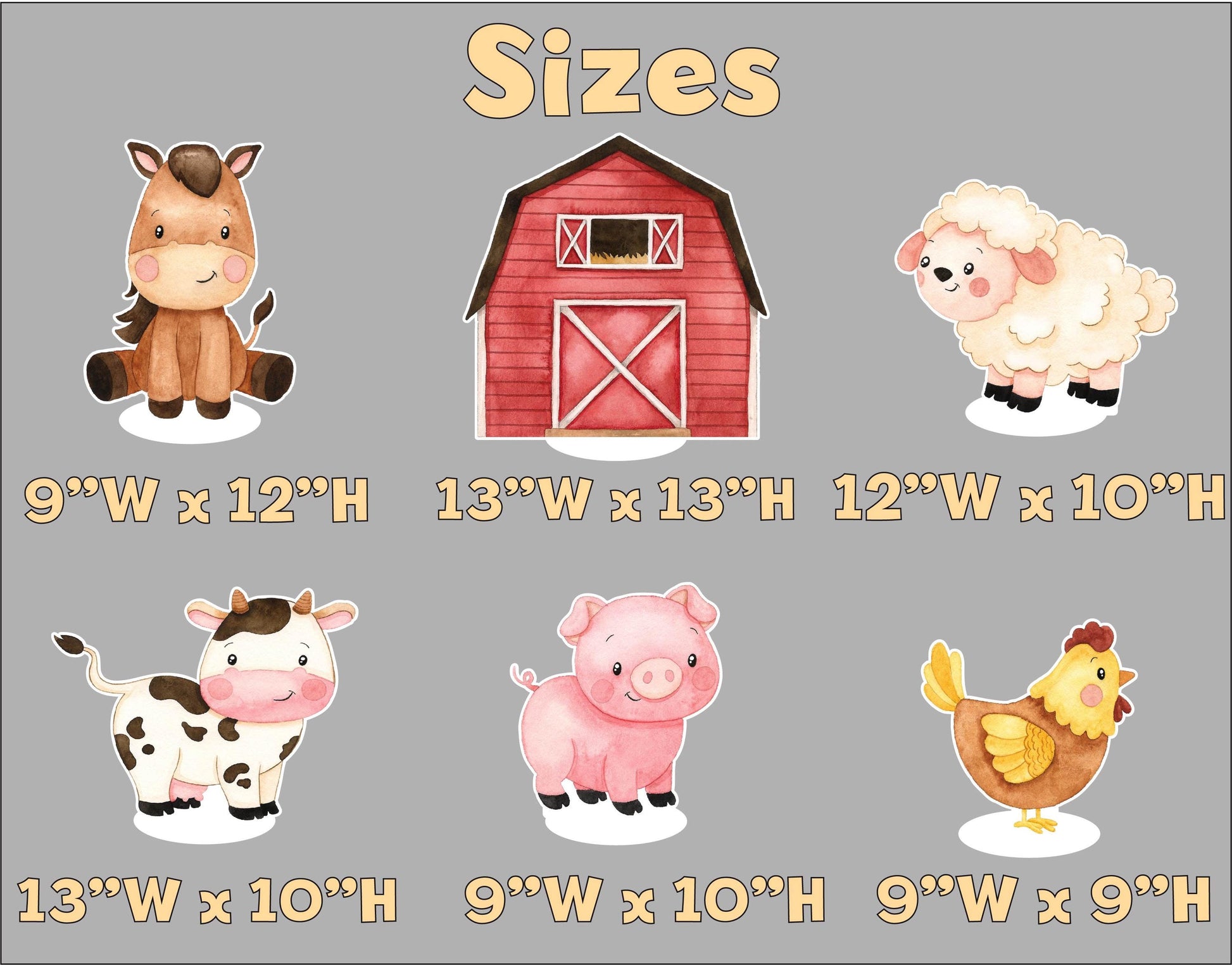 Farm Animals Double-Sided Table Centerpieces Set 6, Baby Shower, Nursery Decor, Table Decor, Birthday Decorations, Farmhouse Decor, Props