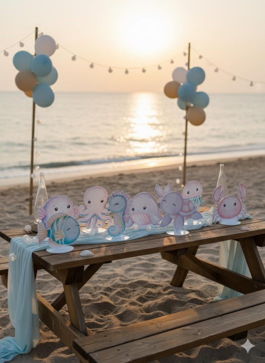 Sea Animals Double-Sided Table Centerpieces Set 8, Baby Shower, Ocean Nursery Decor, Table Decor, Birthday Decorations, Under the Sea Party