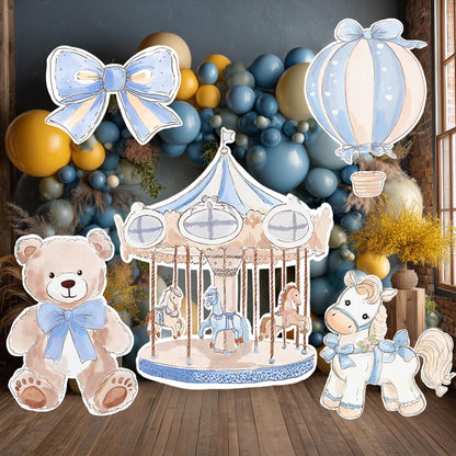 Blue Teddy Bear Cutouts, Boy Baby Shower Decoration, Hot Air Balloon, Backdrop, Party Props, Lawn Sign, Carousel Horse Centerpiece