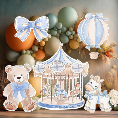 Blue Teddy Bear Cutouts, Boy Baby Shower Decoration, Hot Air Balloon, Backdrop, Party Props, Lawn Sign, Carousel Horse Centerpiece