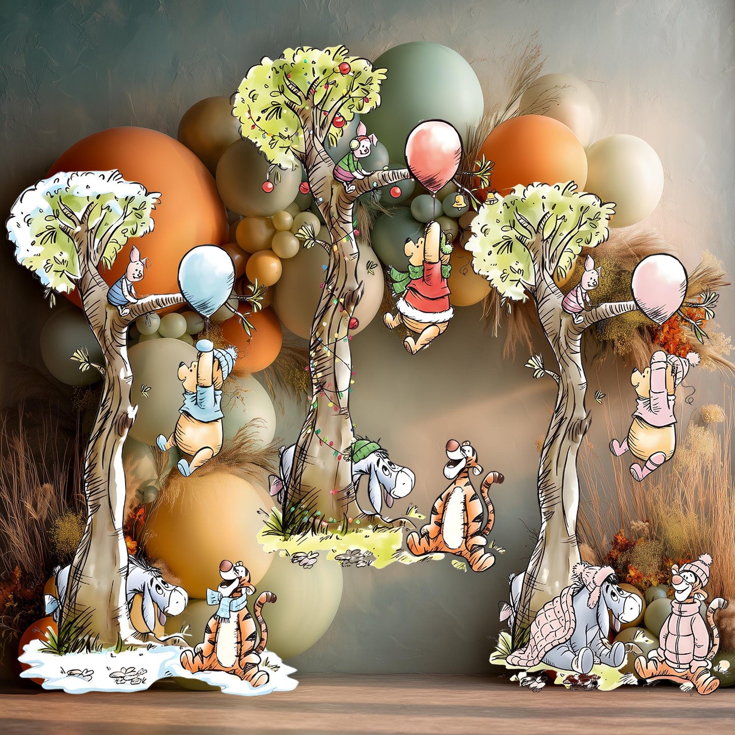 Christmas Winnie the Pooh Cutouts, Baby Shower Backdrop, Lawn Sign, Outdoor Decor, Christmas Decor, Winter Decor