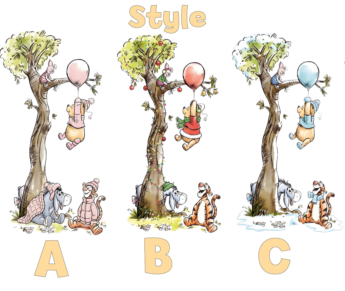 Christmas Winnie the Pooh Cutouts, Baby Shower Backdrop, Lawn Sign, Outdoor Decor, Christmas Decor, Winter Decor