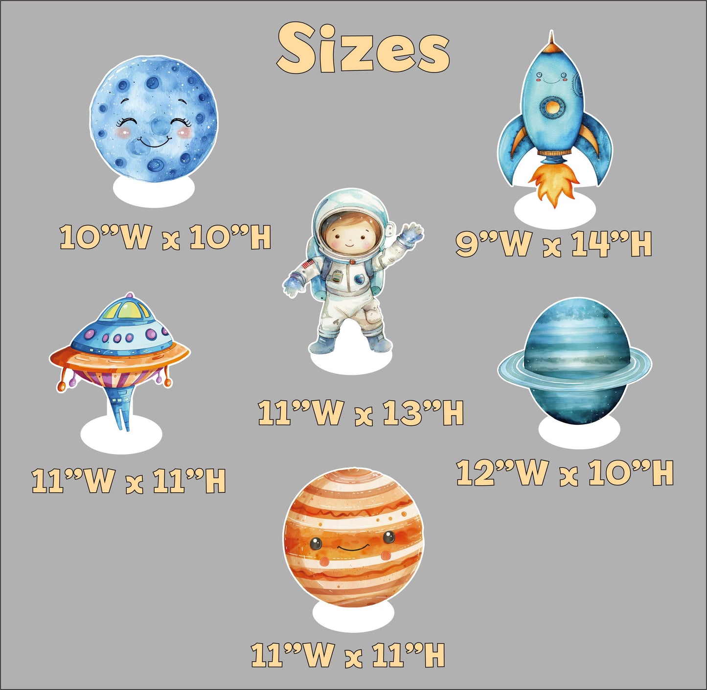 Astronaut Party Double-Sided Table Centerpieces Set 6, Baby Shower, Nursery Decor, Table Decor, Birthday Decorations, Outer Space