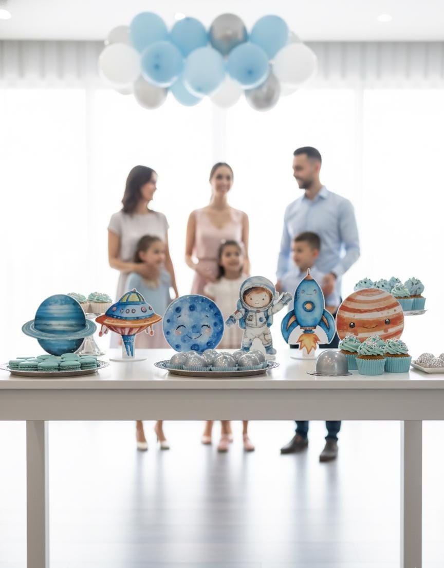 Astronaut Party Double-Sided Table Centerpieces Set 6, Baby Shower, Nursery Decor, Table Decor, Birthday Decorations, Outer Space