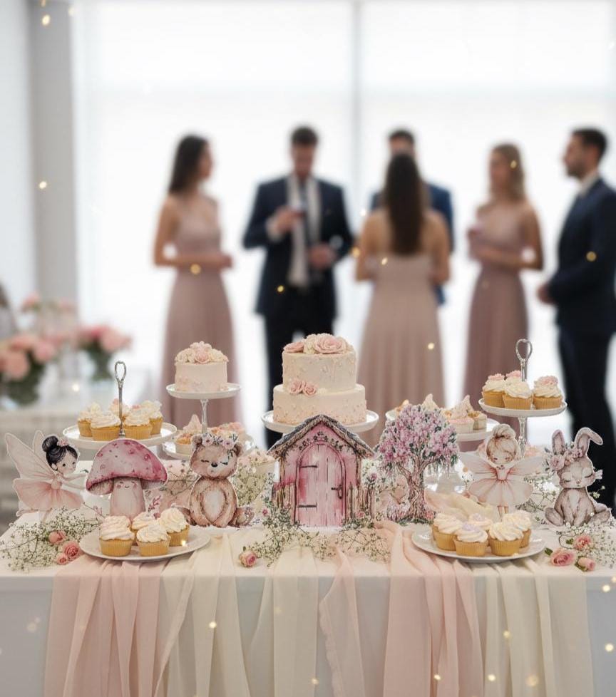 Pink Fairy Double-Sided Table Centerpieces Set 7, Baby Shower, Nursery Decor, Table Decor, Fairy First Birthday, Party Props