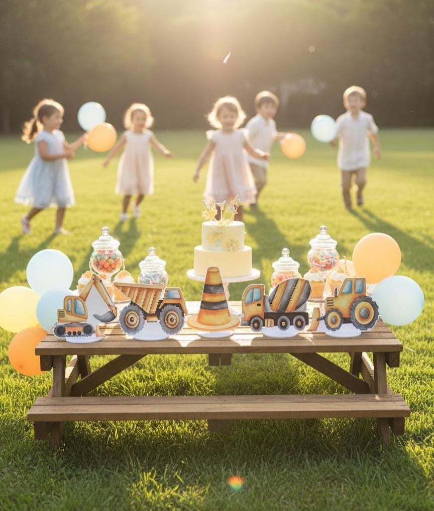 Construction Party Double-Sided Table Centerpieces Set 5, Boy Baby Shower, Nursery Decor, Table Decor, Birthday Decorations,