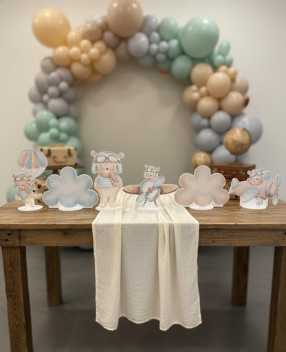 Blue Aviator Bear Double-Sided Table Centerpieces Set 6, Adventure Baby Shower, Clouds Nursery Decor, Table Decor, Birthday Decorations