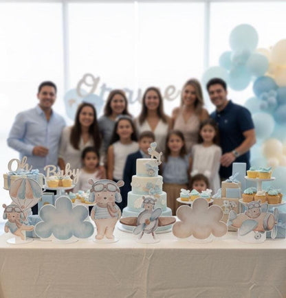 Blue Aviator Bear Double-Sided Table Centerpieces Set 6, Adventure Baby Shower, Clouds Nursery Decor, Table Decor, Birthday Decorations